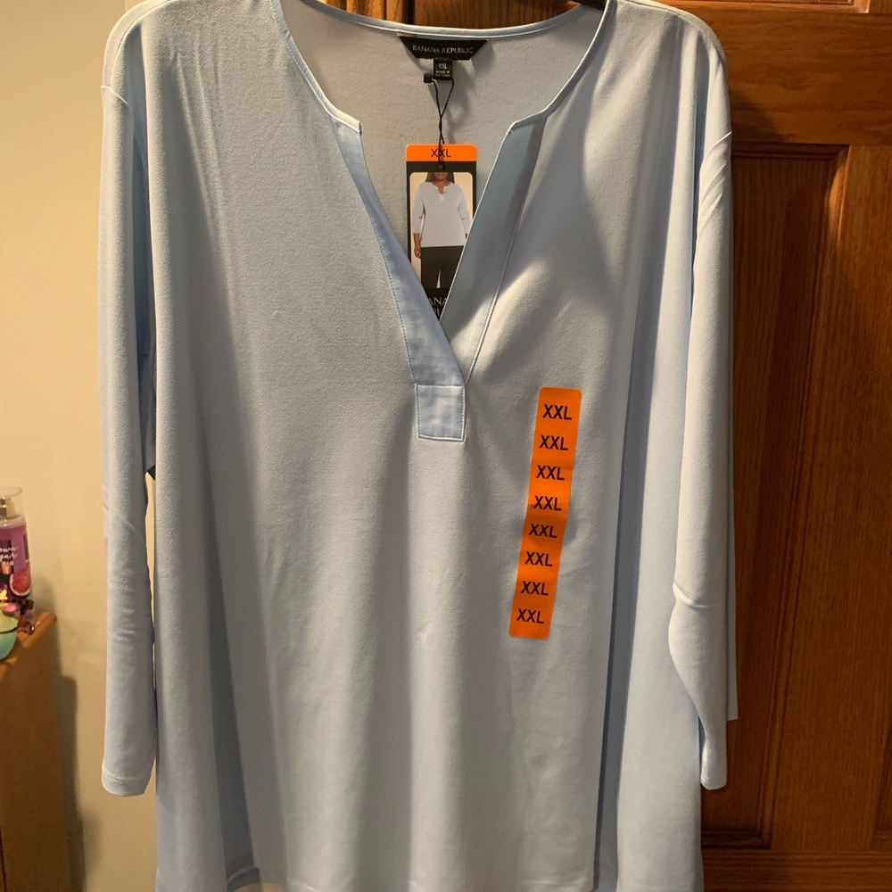 NEW BANANA REPUBLIC WOMEN'S V-NECK 3/4 SLEEVE BLOUSE TOP, BLUE. SIZE XXL - Picture 6 of 9